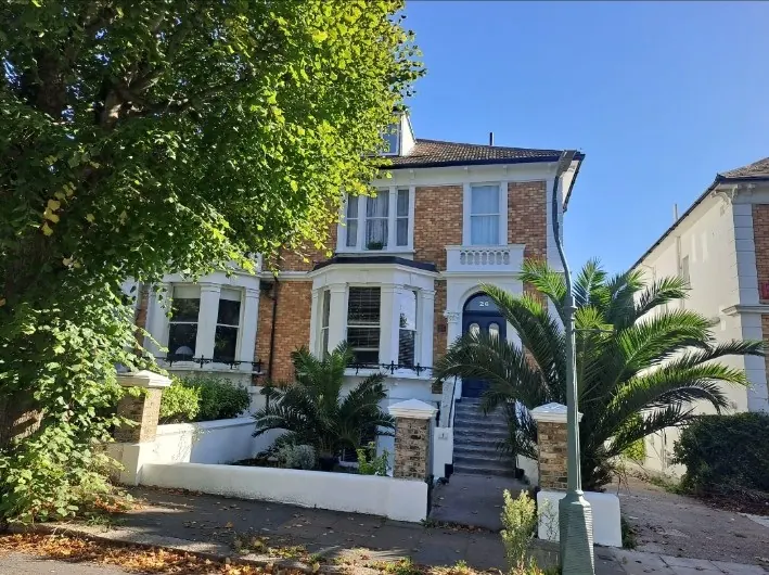 Exterior of the building in Denmark Villas, Hove